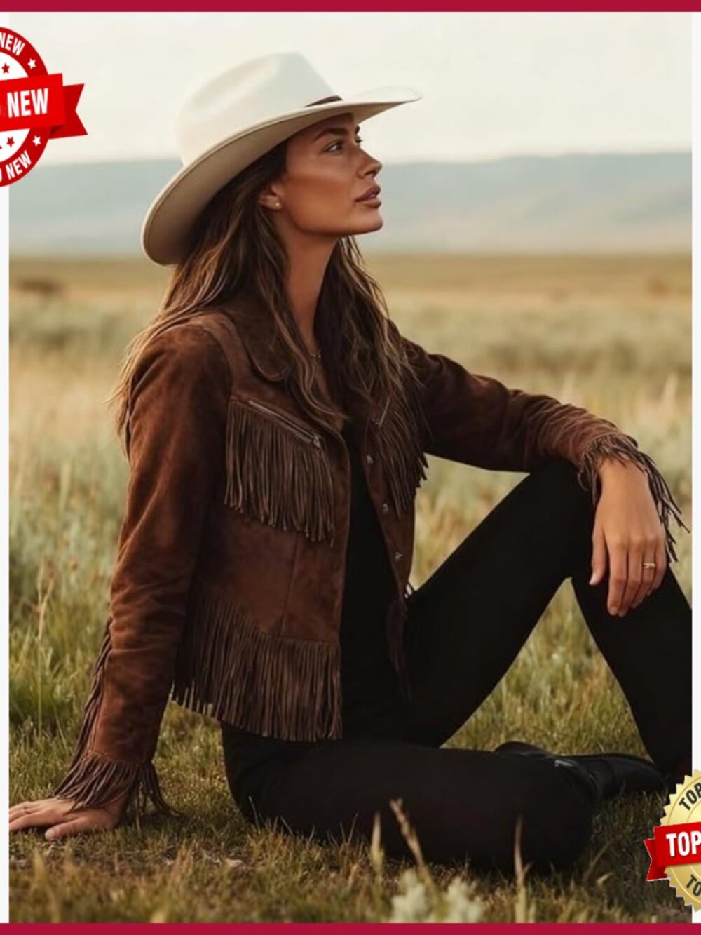 Small Faux Suede Fringe Jacket Western Cowgirl Style Polyester Blend - Picture 4 of 4